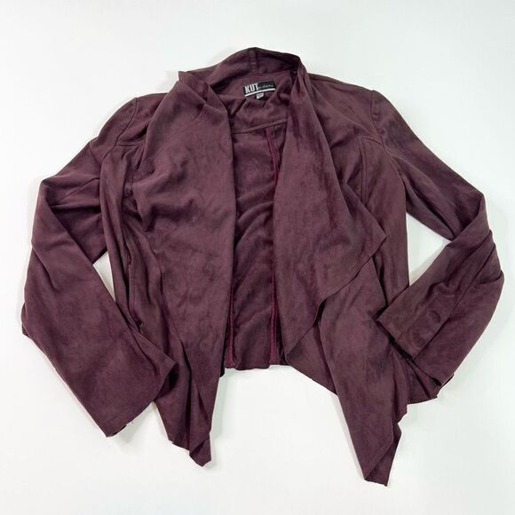 KUT From The Kloth Fleece Jacket Women's Small Maroon Open Front Buttoned Cuff - Picture 1 of 9